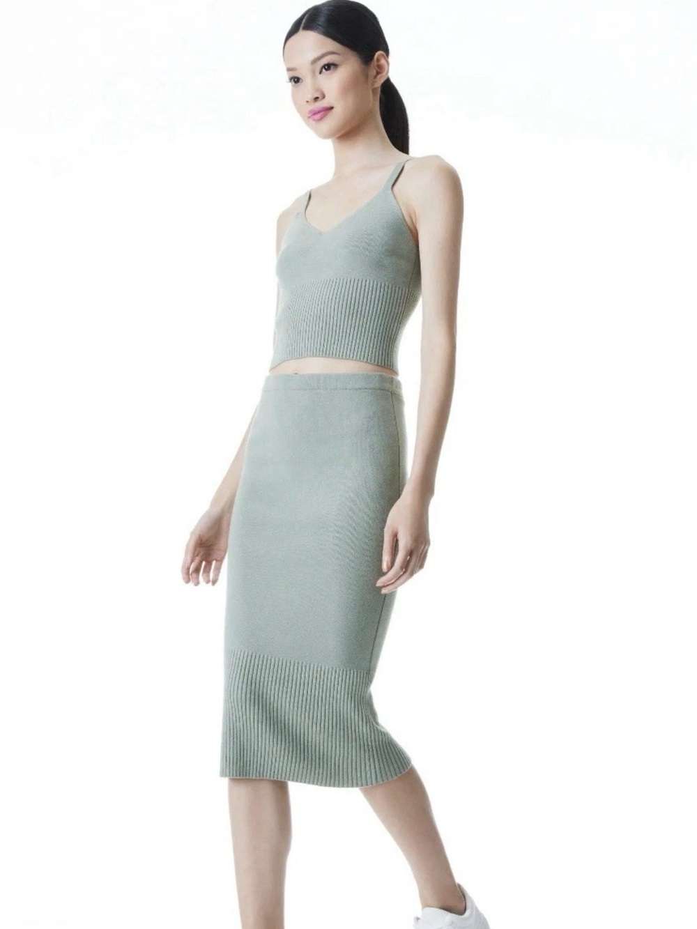 NWT Alice + Olivia by Stacey Bendet Wool Pencil Bodycon Skirt Small Sage Green